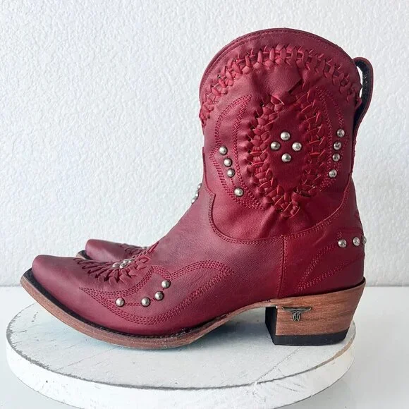 Lane COSSETTE Womens Cowboy Booties 9 Western Cowgirl Red Leather  Short Boots - Picture 4 of 13